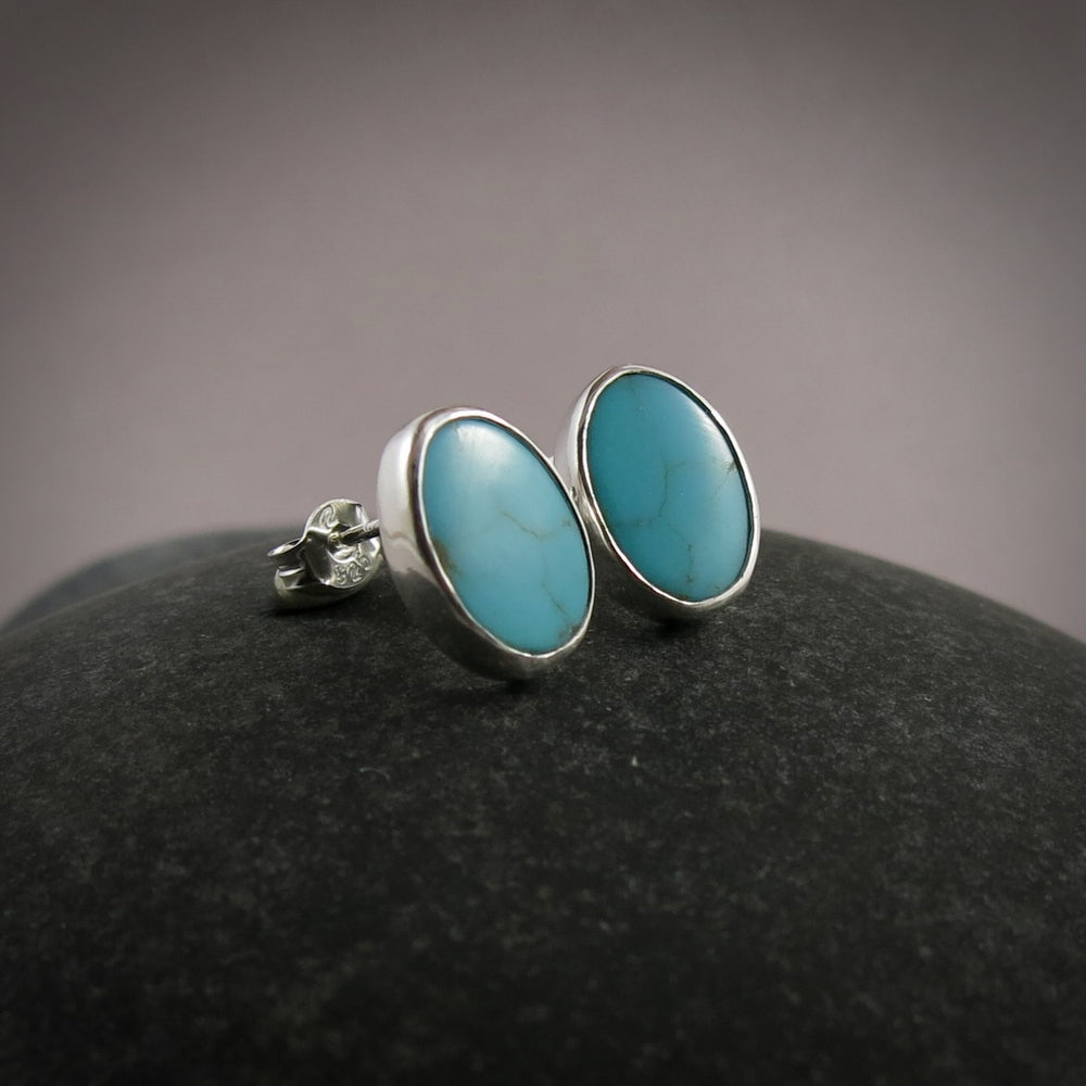 Turquoise gemstone studs in sterling silver by Mikel Grant Jewellery