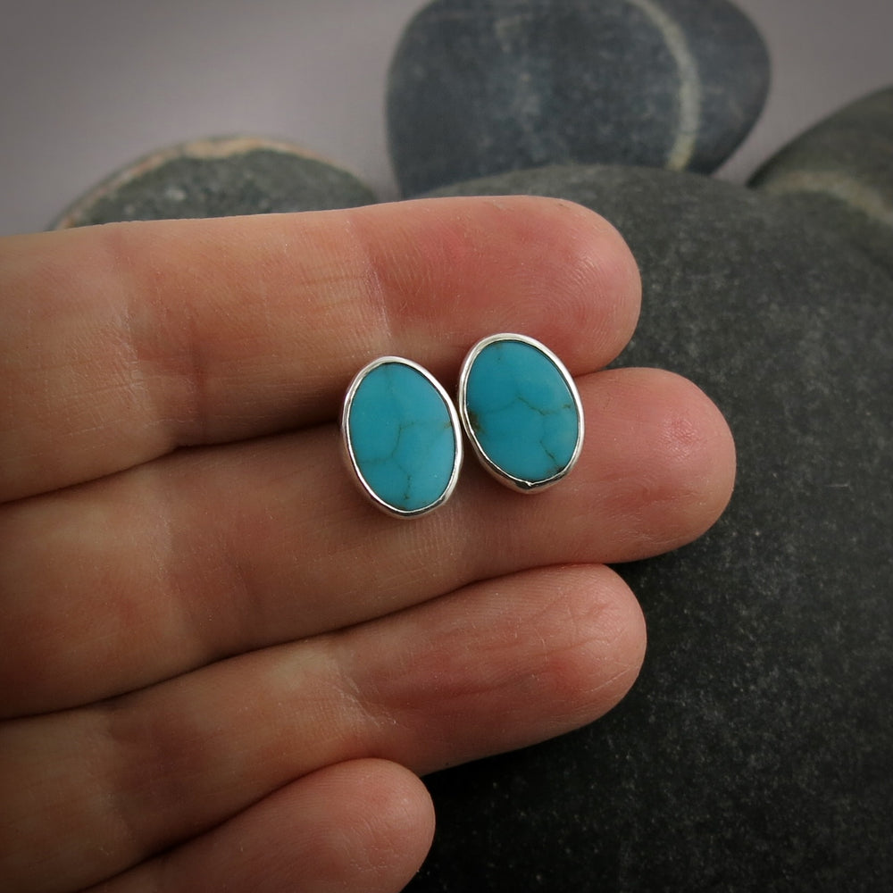 Turquoise gemstone studs in sterling silver by Mikel Grant Jewellery