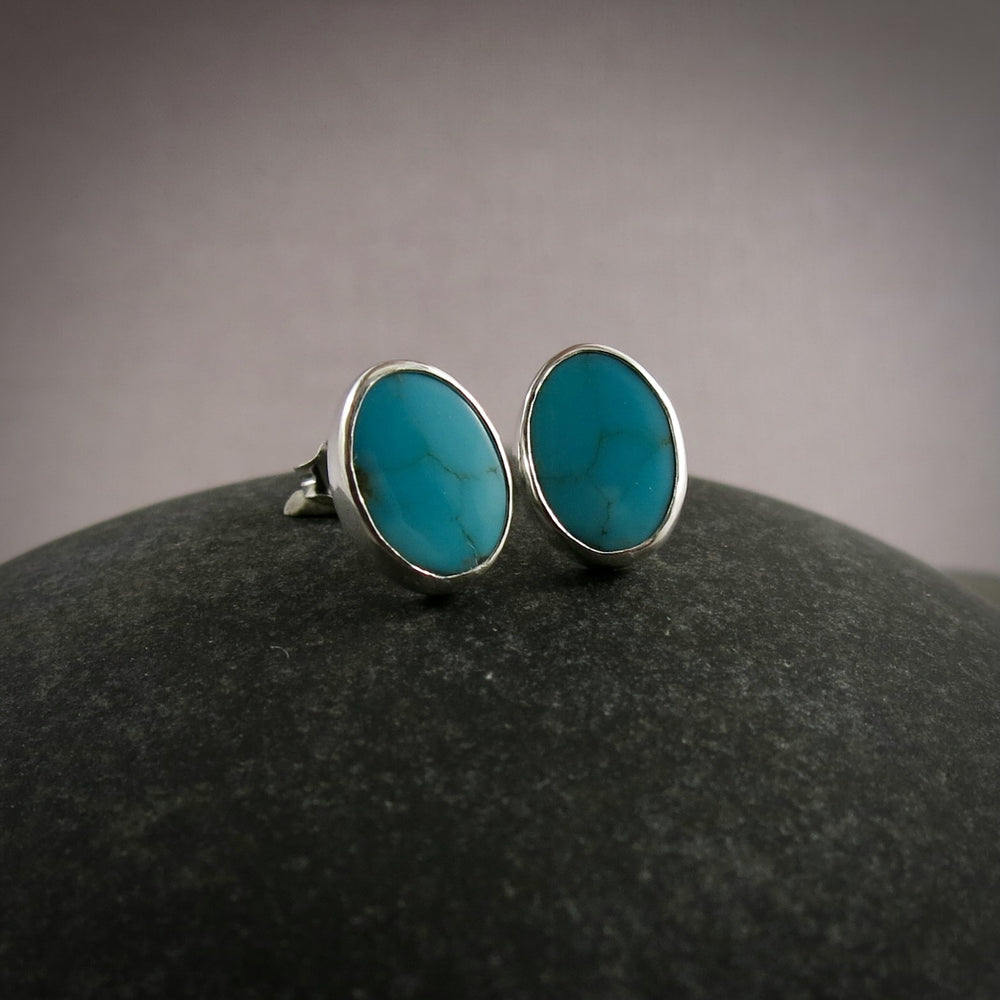 Turquoise gemstone studs in sterling silver by Mikel Grant Jewellery
