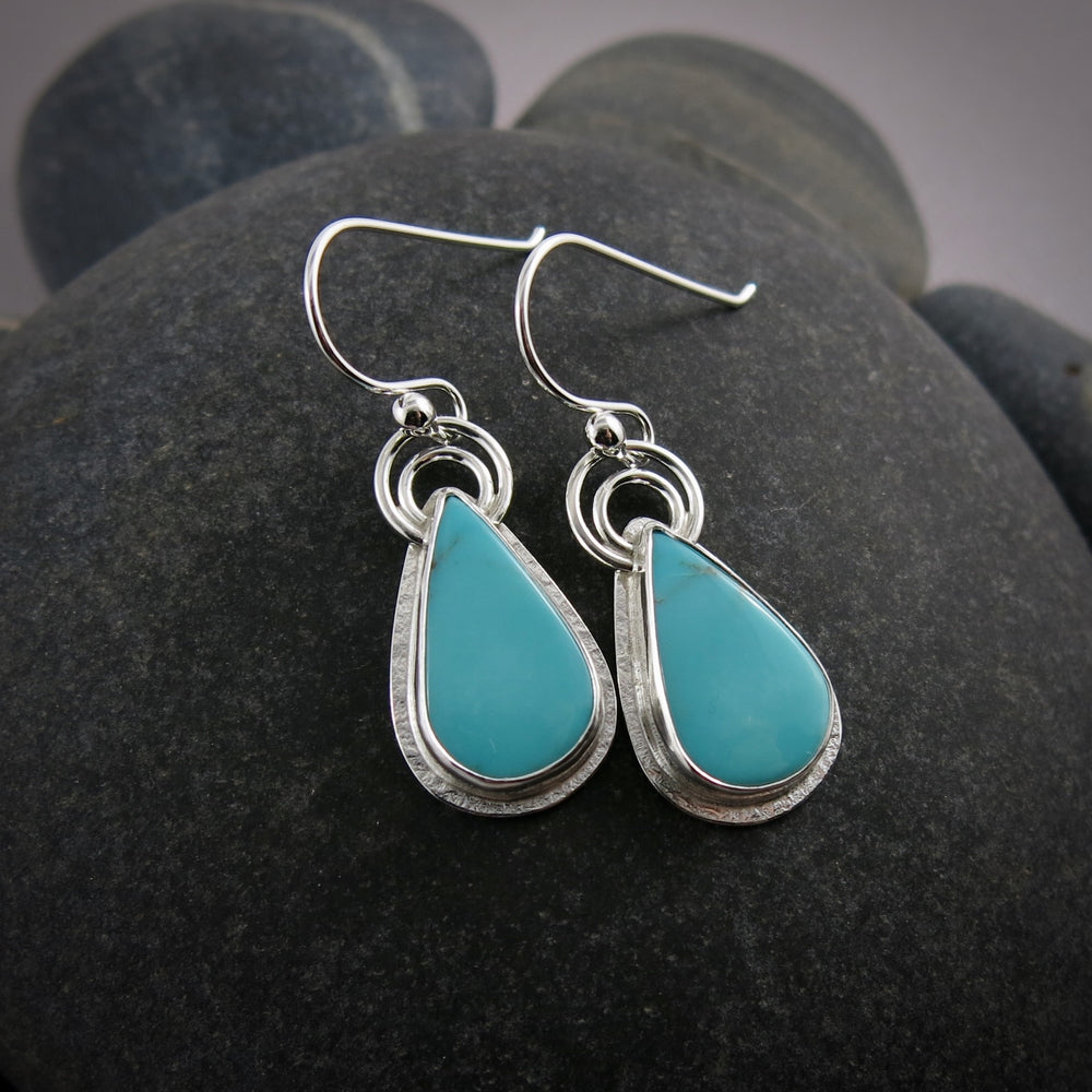 Turquoise teardrop earrings in sterling silver by Mikel Grant Jewellery