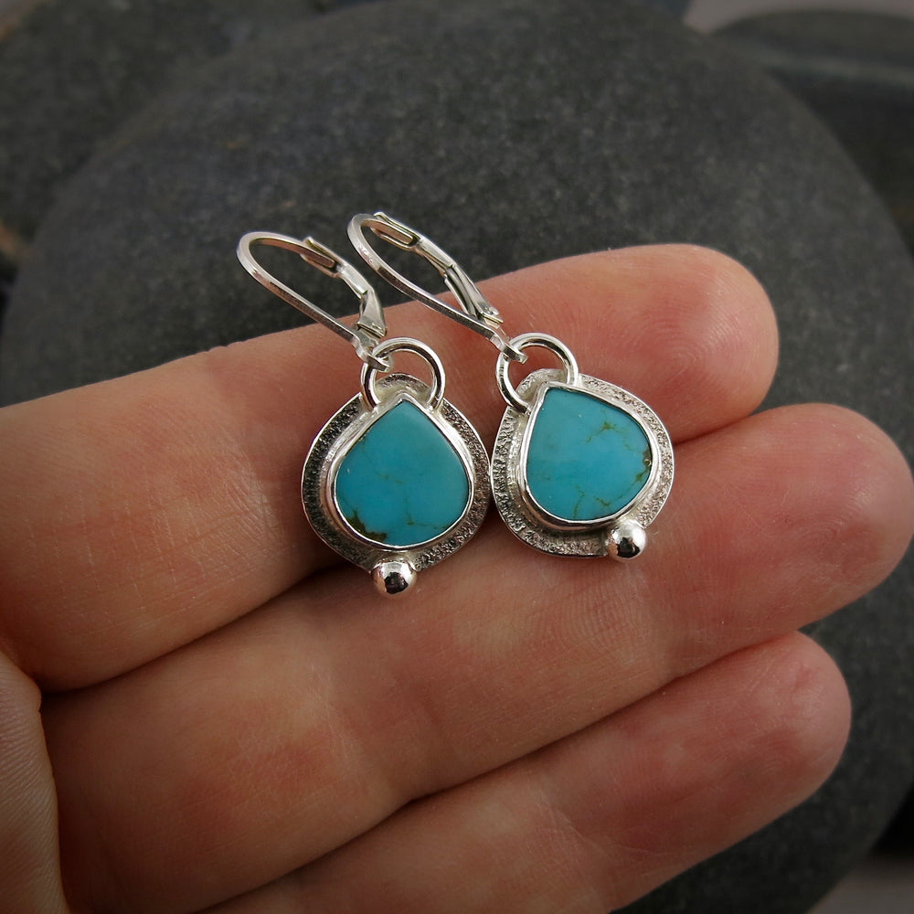 Turquoise teardrop earrings in sterling silver by Mikel Grant Jewellery