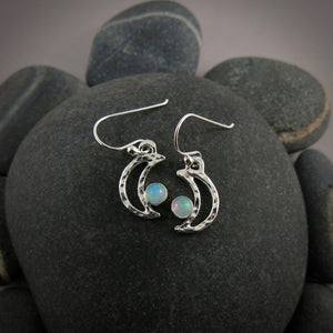 Welo Opal Crescent Moon Earrings in Sterling Silver by Mikel Grant Jewellery