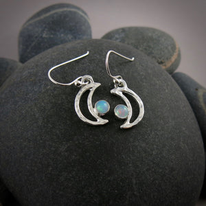 Welo Opal Crescent Moon Earrings in Sterling Silver by Mikel Grant Jewellery