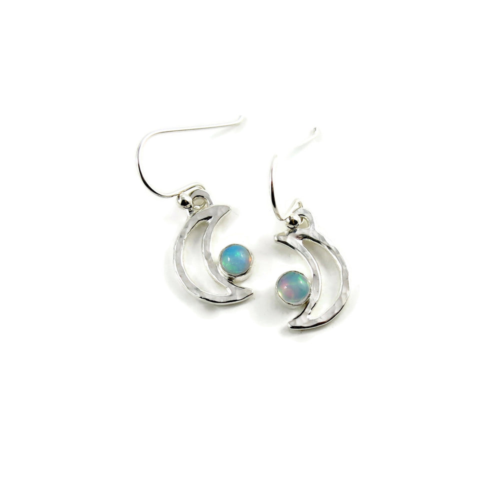 Welo Opal Crescent Moon Earrings in Sterling Silver by Mikel Grant Jewellery