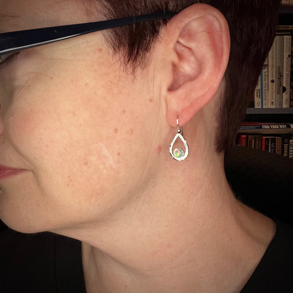 Welo Opal Raindrop Earrings in Sterling Silver by Mikel Grant Jewellery