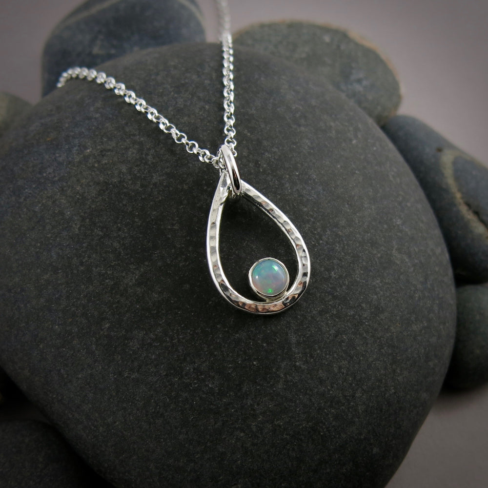 Welo opal raindrop necklace in sterling silver by Mikel Grant Jewellery