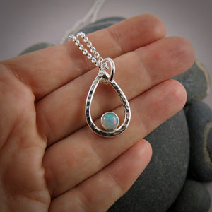 Welo opal raindrop necklace in sterling silver by Mikel Grant Jewellery