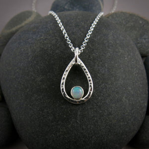 Welo opal raindrop necklace in sterling silver by Mikel Grant Jewellery