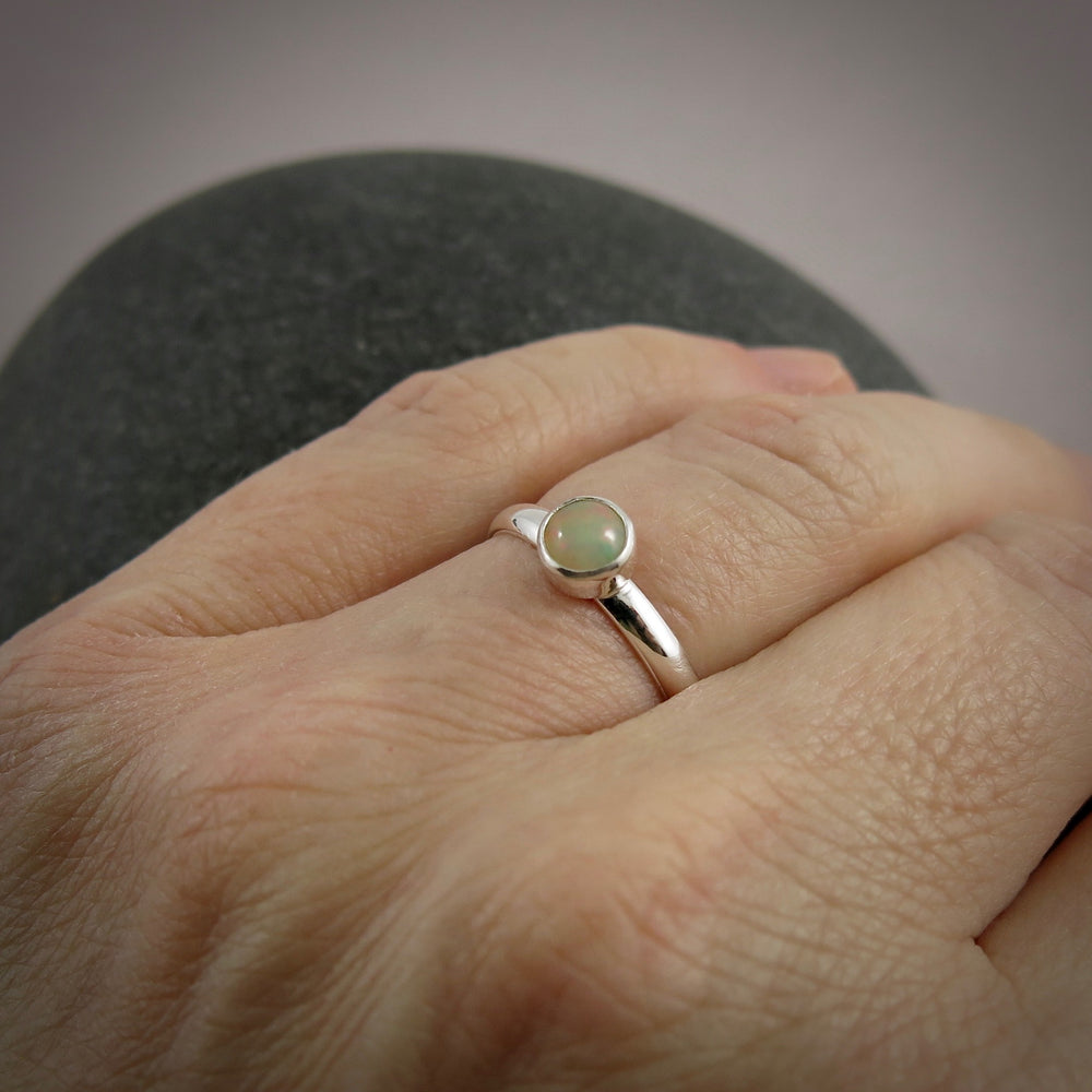 Welo Opal Stacking Ring in Sterling Silver by Mikel Grant Jewellery
