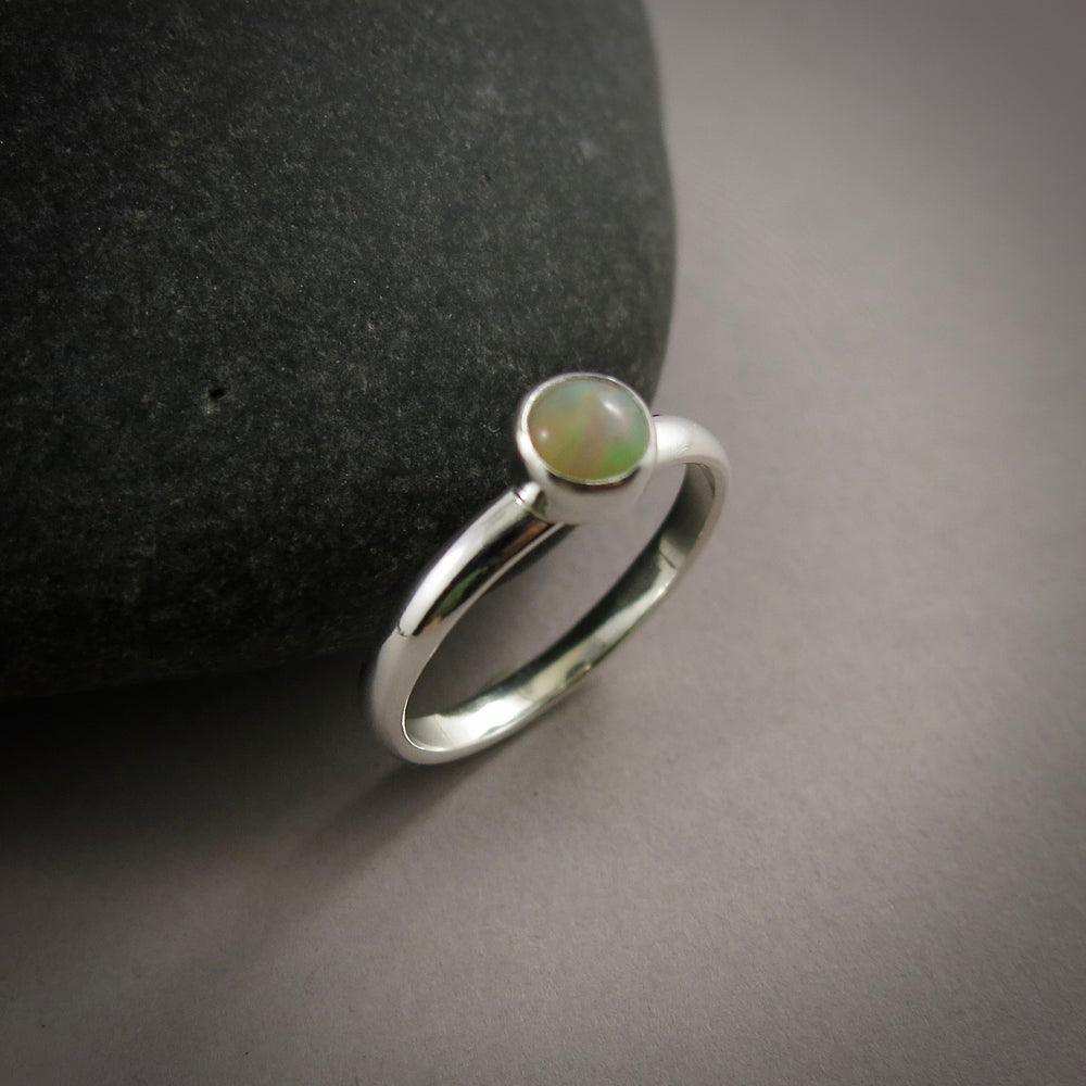 Welo Opal Stacking Ring in Sterling Silver by Mikel Grant Jewellery