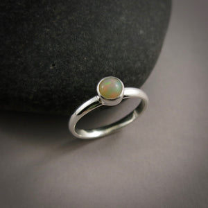 Welo Opal Stacking Ring in Sterling Silver by Mikel Grant Jewellery