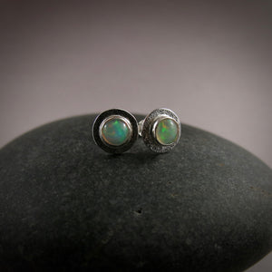 Welo Opal Halo Stud Earrings in Sterling Silver by Mikel Grant Jewellery