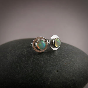Welo Opal Halo Stud Earrings in Sterling Silver by Mikel Grant Jewellery