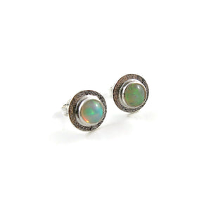 Welo Opal Halo Stud Earrings in Sterling Silver by Mikel Grant Jewellery