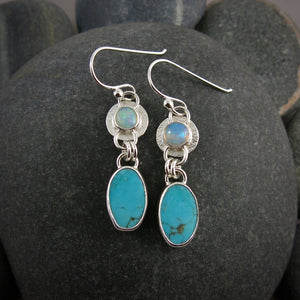 Welo opal and turquoise earrings in sterling silver by Mikel Grant Jewellery