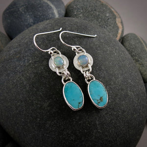 Welo opal and turquoise earrings in sterling silver by Mikel Grant Jewellery