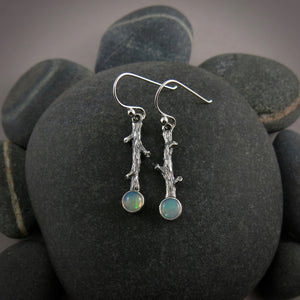 Welo Opal Twig Earrings in Sterling Silver by Mikel Grant Jewellery