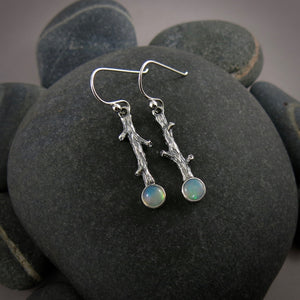 Welo Opal Twig Earrings in Sterling Silver by Mikel Grant Jewellery