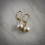 AAA White Edison Pearl Drop Earrings in 14K Gold by Mikel Grant Jewellery