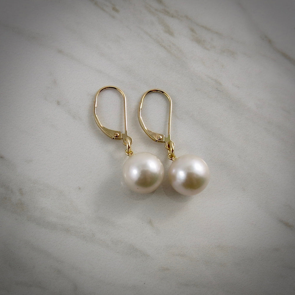 AAA White Edison Pearl Drop Earrings in 14K Gold by Mikel Grant Jewellery