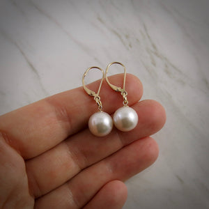 AAA White Edison Pearl Drop Earrings in 14K Gold by Mikel Grant Jewellery