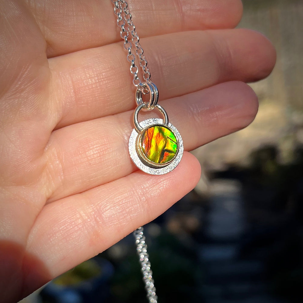 Multicoloured Ammolite Necklace in Sterling Silver, 22K and 14K Gold by Mikel Grant Jewellery