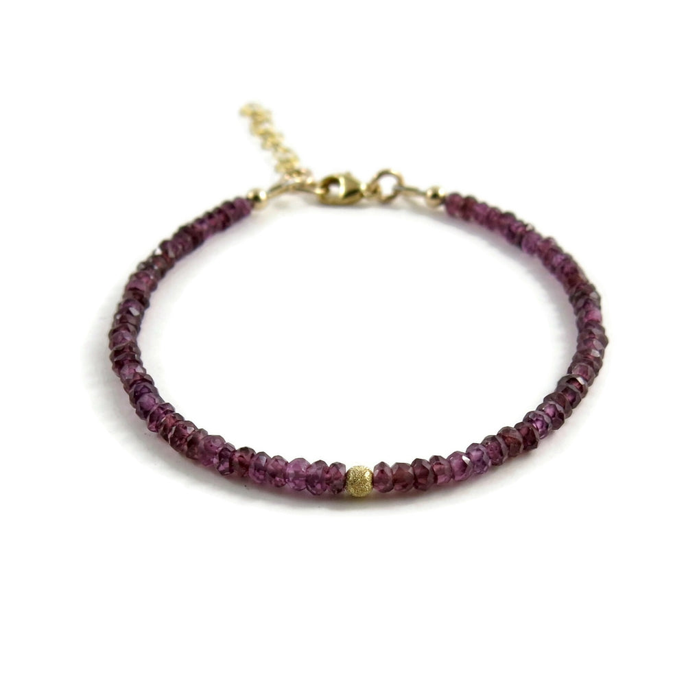 Rhodolite garnet faceted gemstone bead bracelet by Mikel Grant Jewellery