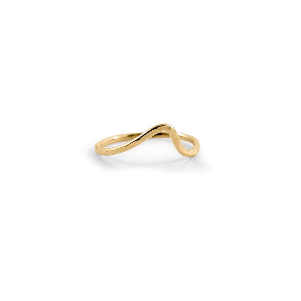 Gold wave ring by Mikel Grant Jewellery. Artisan made hammer textured wave stacking ring.