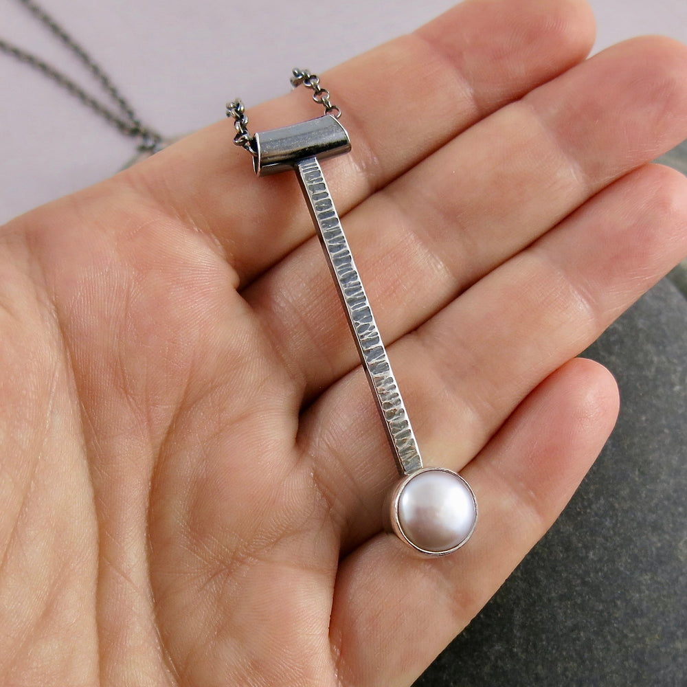 Pearl Pendulum Necklace • Sterling Silver & Pink Freshwater Button Pearl