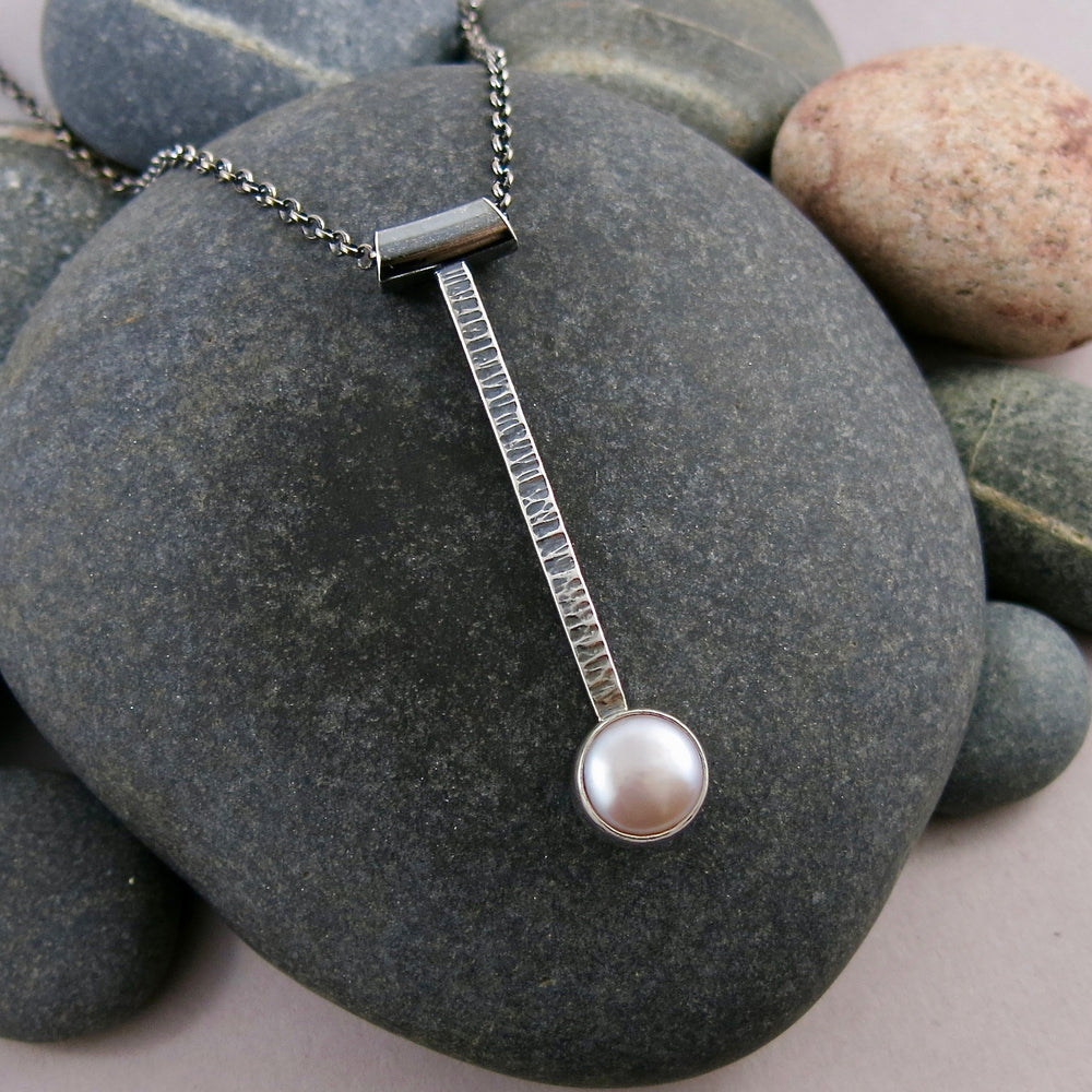 Pearl Pendulum Necklace • Sterling Silver & Pink Freshwater Button Pearl