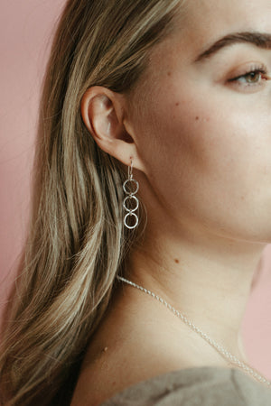 Breathe Trio Drop Earrings • Hammer Textured Sterling Silver Open