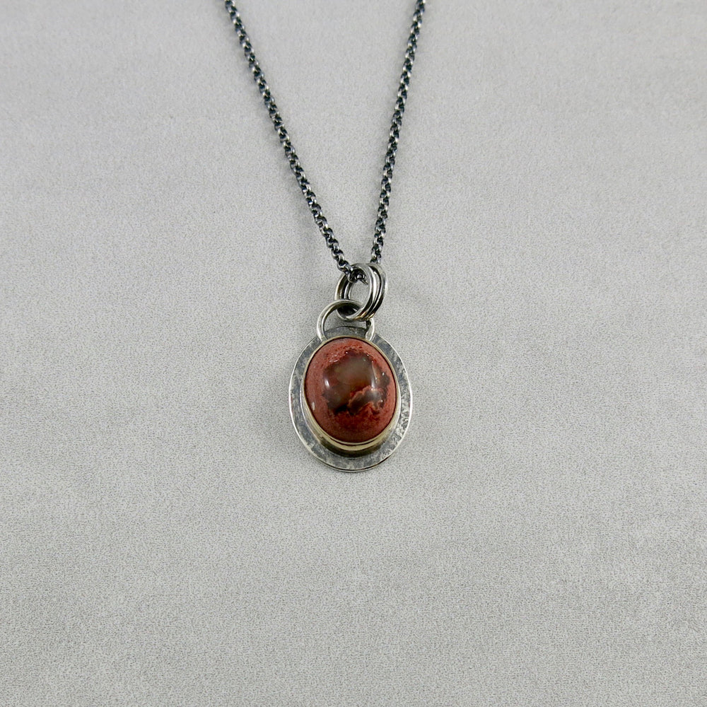 Cantera Fire Opal Necklace in Silver and Gold by Mikel Grant Jewellery.