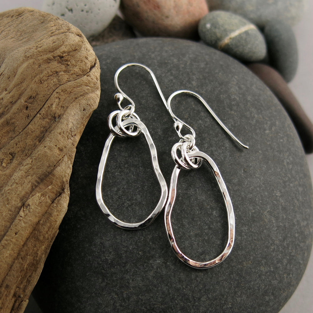 Classic Coast Earrings: west coast beach inspired free form sterling silver dangles with rustic hammer texture by Mikel Grant Jewellery