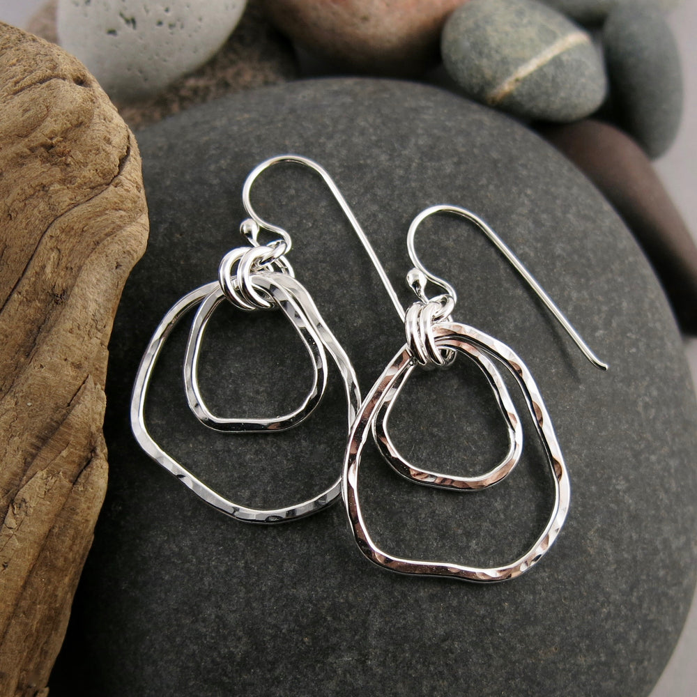 Coast Duo Earrings: beach inspired hammer textured free form sterling silver nesting dangle earrings by Mikel Grant Jewellery