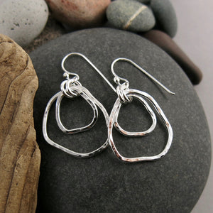 Coast Duo Earrings: beach inspired hammer textured free form sterling silver nesting dangle earrings by Mikel Grant Jewellery