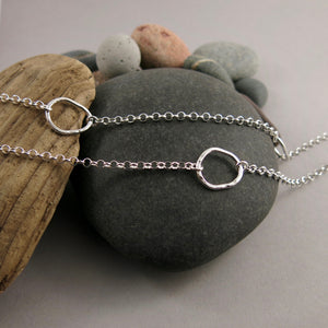 Long coast station chain necklace: hammer textured free form sterling silver 30" layering necklace by Mikel Grant Jewellery