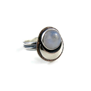 Dream Ring • Silver Crescent Moon and Rainbow Moonstone