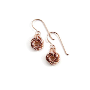 Algerian love knot earrings in 14K rose gold fill by Mikel Grant Jewellery. Artisan made.