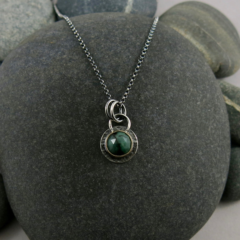 Forest Green Sapphire Gem Drop Necklace in Silver and Gold by Mikel Grant Jewellery.