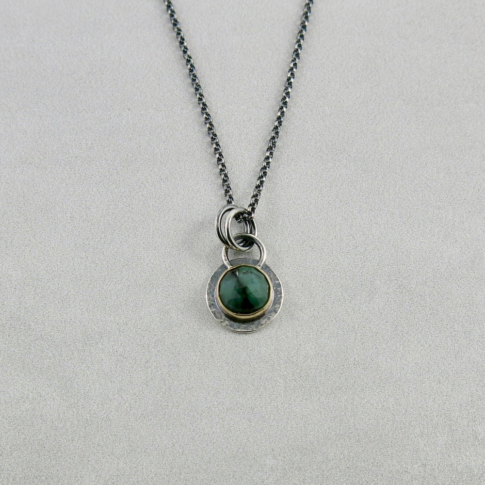 Forest Green Sapphire Gem Drop Necklace in Silver and Gold by Mikel Grant Jewellery.