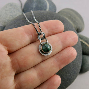 Forest Green Sapphire Gem Drop Necklace in Silver and Gold by Mikel Grant Jewellery.