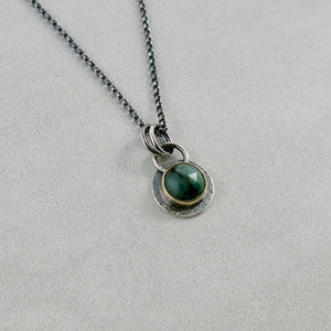 Forest Green Sapphire Gem Drop Necklace in Silver and Gold by Mikel Grant Jewellery.
