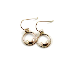 Gold dream earrings by Mikel Grant Jewellery. Solid 14K gold crescent moon earrings.