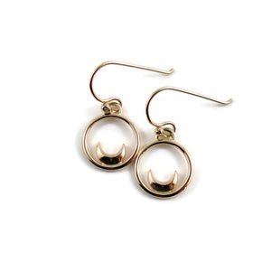 Gold dream earrings by Mikel Grant Jewellery. Solid 14K gold crescent moon earrings.