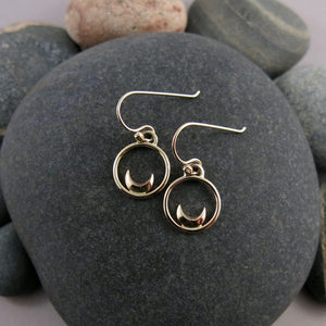 Gold dream earrings by Mikel Grant Jewellery.  Solid 14K gold crescent moon earrings.