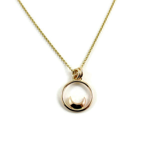 Gold dream necklace by Mikel Grant Jewellery. Solid 14K gold crescent moon charm necklace.