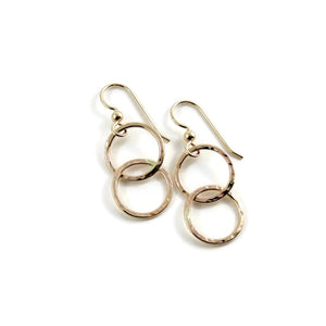 Gold Embrace Earrings • Hammer Textured Interlocking Ring Earrings