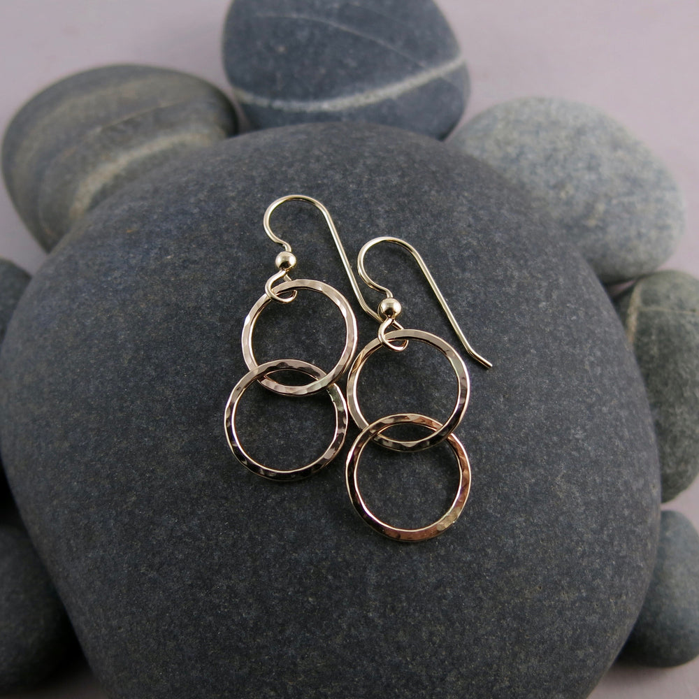 Gold Embrace Earrings • Hammer Textured Interlocking Ring Earrings