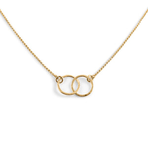 Interlocking gold rings necklace by Mikel Grant Jewellery. 14K gold filled embrace necklace.