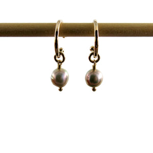 Small Gold Hoop Studs with Baroque Pearls • 14K Gold